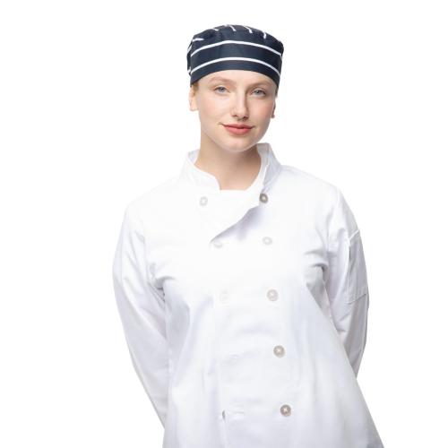 Whites Skull Cap Butchers Stripe Blue Polycotton - One Size