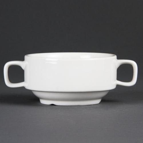 Olympia Whiteware Soup Bowl with Handles - 400ml 13.5fl oz (Box 6)