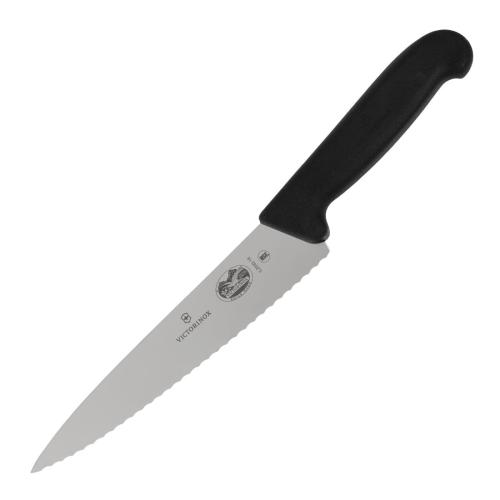 Victorinox Fibrox Black Handle Carving Knife Wavy Edge - 19cm