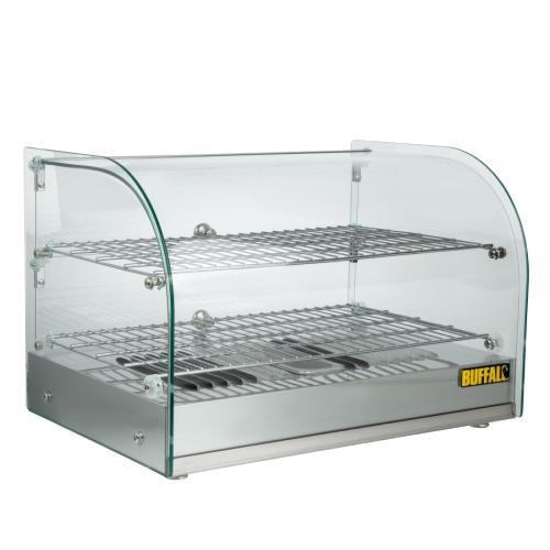 Buffalo Pastry Heated Showcase Curved Glass w/Hinged Rear Doors 2 Shelves 45Ltr