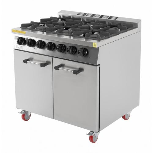 Buffalo 6 Burner Gas Oven Range with Castors (Nat/Pro)