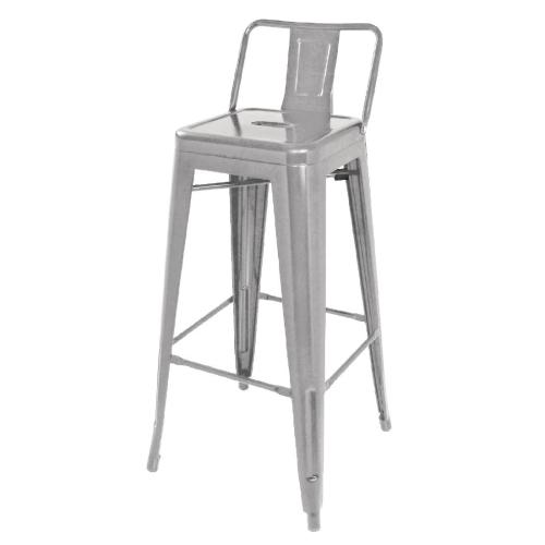 Bolero Bistro Steel High Stool with Backrest Galvanised (Pack 4)