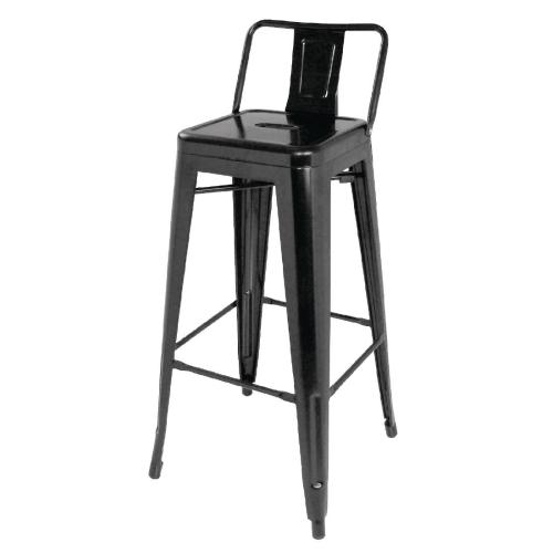 Bolero Bistro Steel High Stool with Backrest Black (Pack 4)