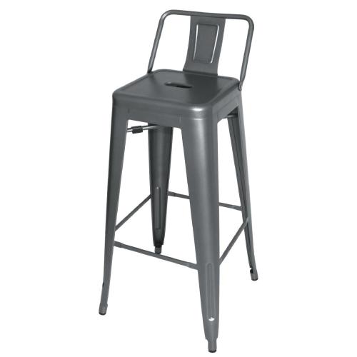 Bolero Bistro Steel High Stool with Backrest Gun Metal Grey (Pack 4)