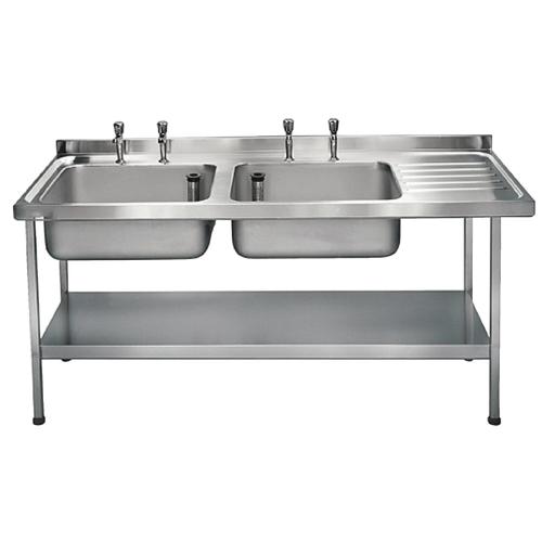 Sissons St/St Sink 1800mm Dbl L/H Bwl taps R/H Drainer Midi Range F/Asmb(Direct)