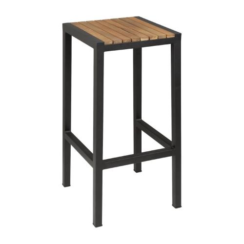 Bolero Steel & Acacia Bar Stool (Pack 2)