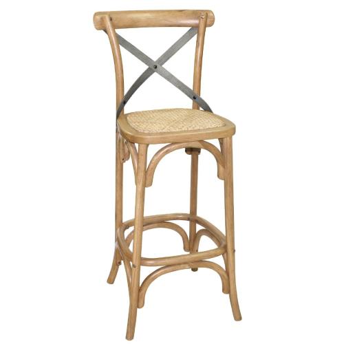 Bolero Wooden Barstool with Metal Cross Backrest Natural (Single)