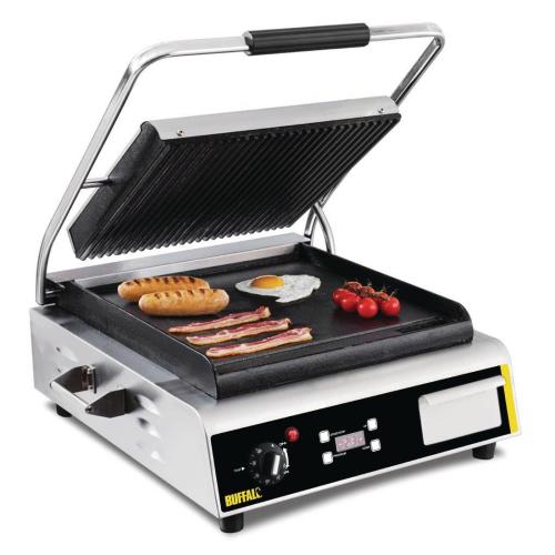 Buffalo Jumbo Panini Grill with Ribbed Top Plate & Flat Bottom Plate