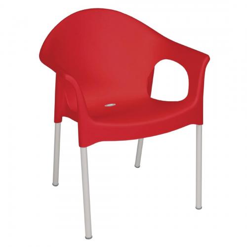 Bolero PP & Aluminium Bistro Arm Chair Red (Pack 4)