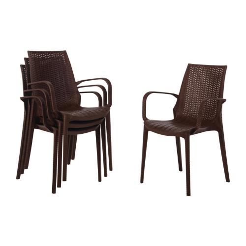 Bolero PP Rattan Bistro Armchair Brown (Pack 4)