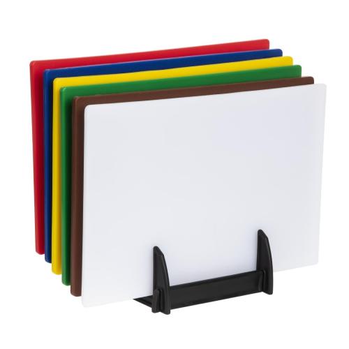 EDLP Hygiplas Low Density Chopping Boards - 18x12" Set 6 & Rack & UK Wall Chart