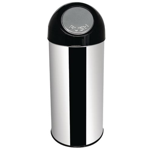 Bolero Bullet Bin Stainless Steel with Black Push Lid - 40Ltr