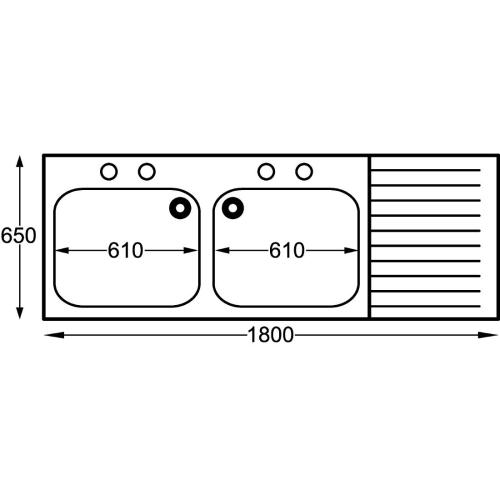 KWC DVS S/S Sink 1800mm Dble L/H Bowl inc taps & R/H Drainer Midi Range (Direct)