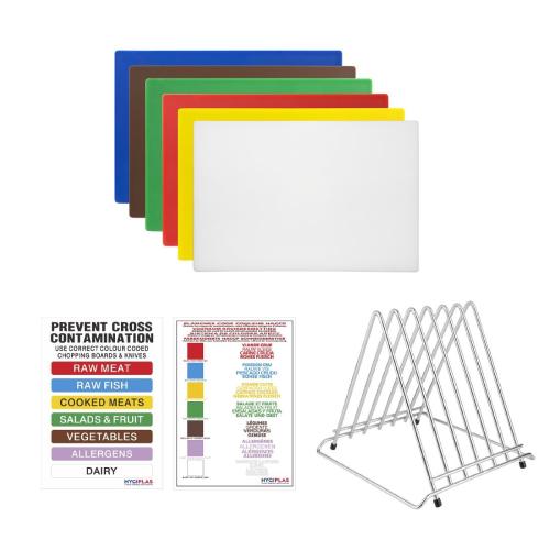 Hygiplas High Density Chopping Board Set - 18x12x1/2" & UK Wall Chart