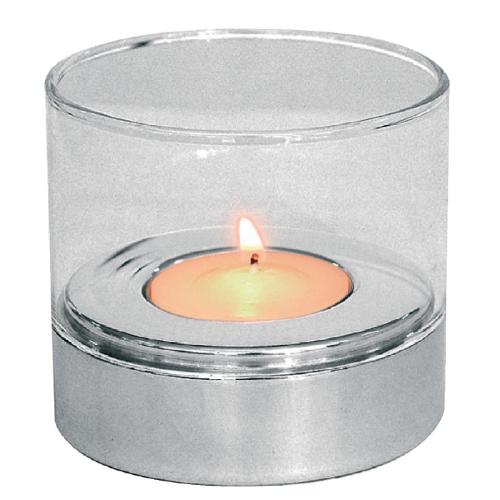 Tea Light Holder with Glass St/St - 8x2.5cm