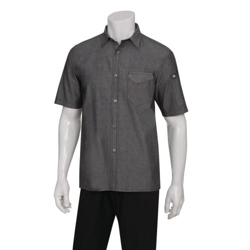 Chef Works Unisex Detroit Denim Short Sleeve Shirt Black L